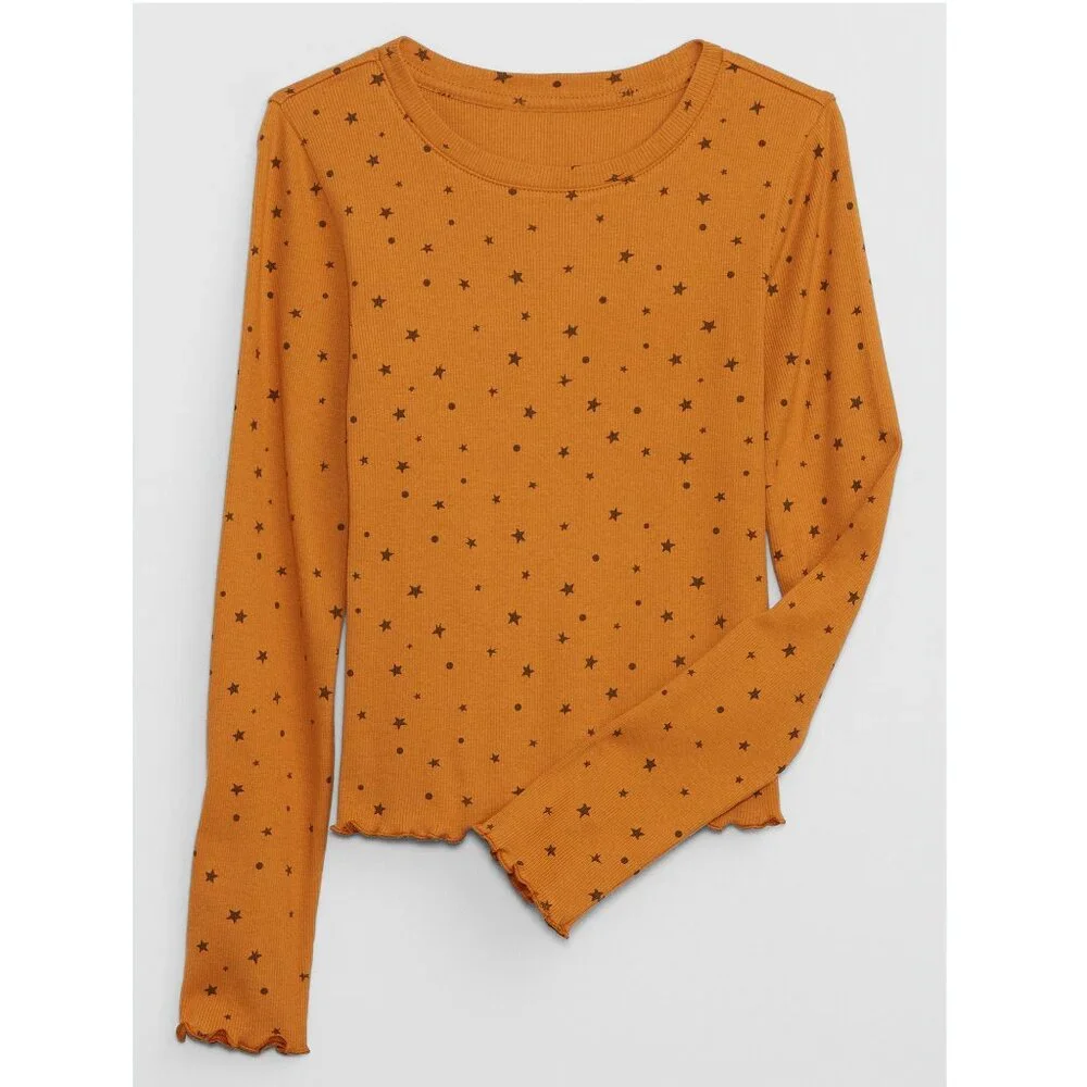 GAP Kids Girls Ribbed T-Shirt Stars Long Sleeve Tee